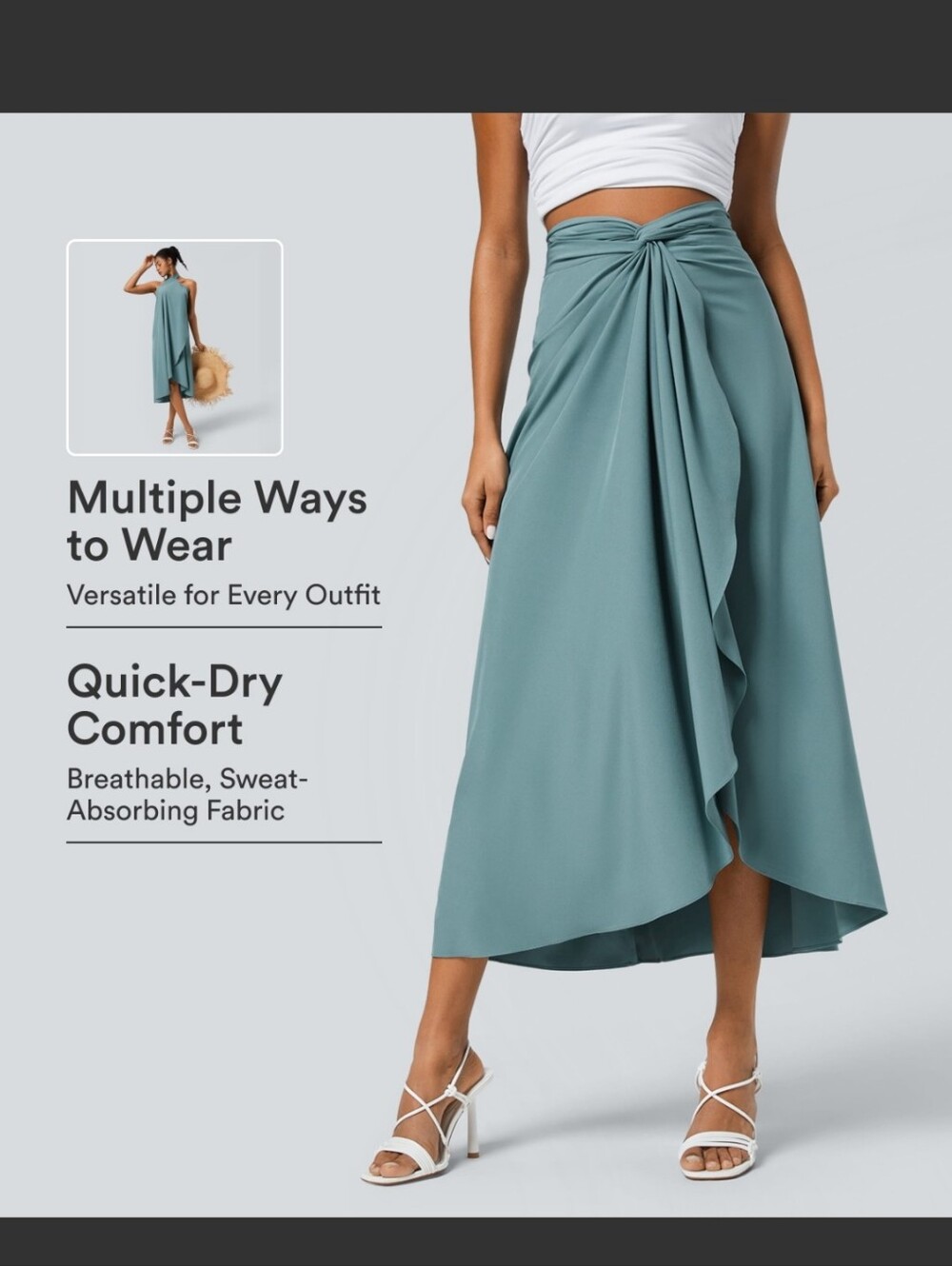 HALARA Teal High-Low Wrap Skirt